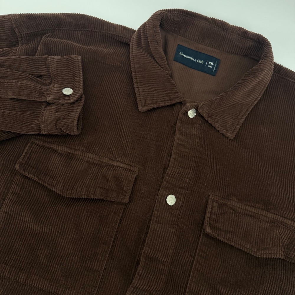 Abercrombie & Fitch Corduroy Shirt Mens XXL Tall Brown Button Down Flap Pockets